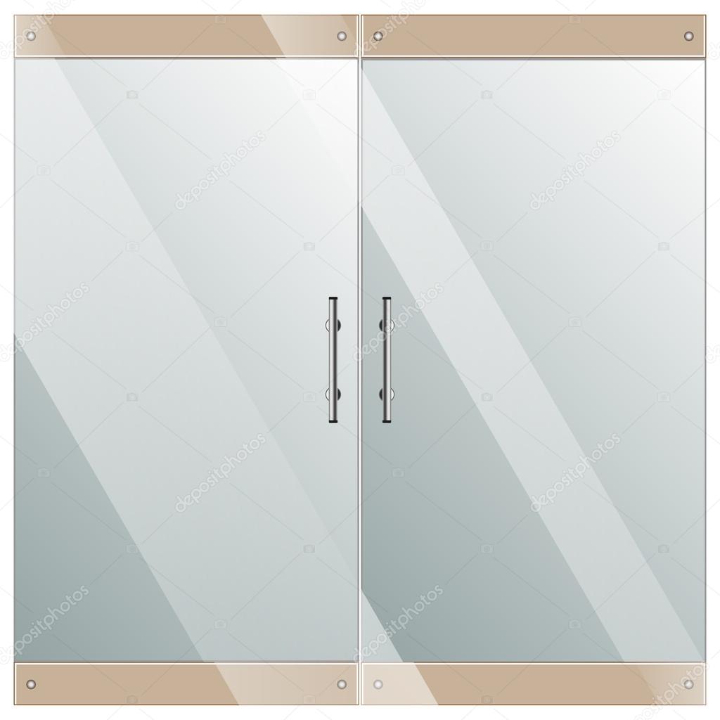 Glass door with chrome silver handles set Stock Vector by